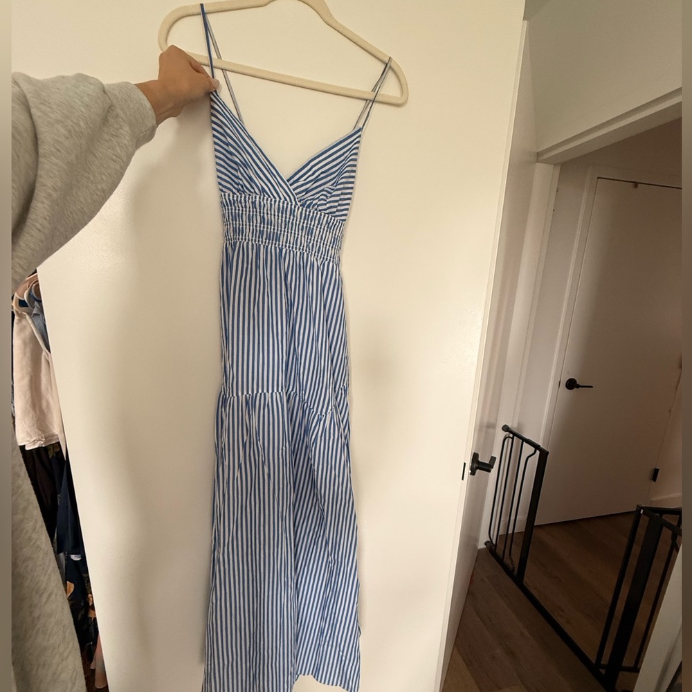 Blue & White Striped Spaghetti Strap Maxi Dress from Madewell, broken strap